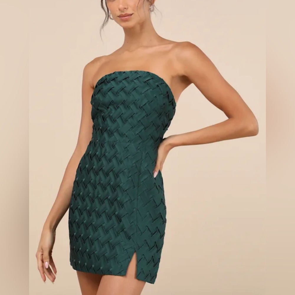 NWT! Modern Christmas Emerald Woven Texture Strapless Bodycon Mini Dress